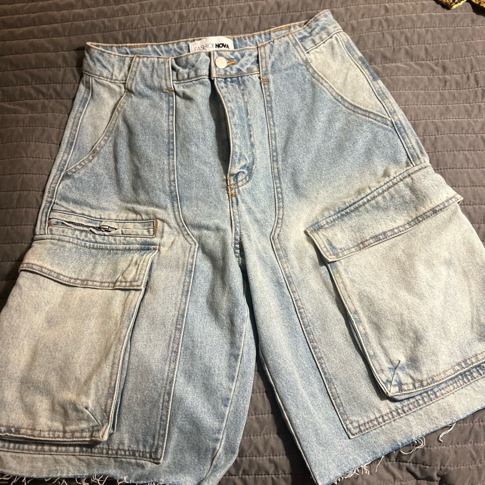 Fashion Nova Light Blue Cargo Shorts